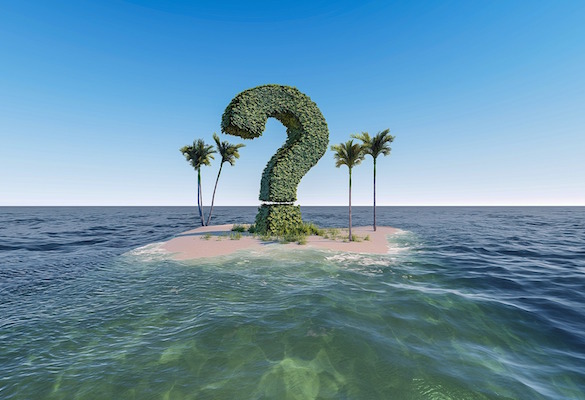 desert island with question mark shaped tree