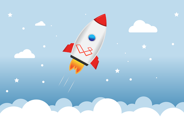 cartoon rocket with laravel logo