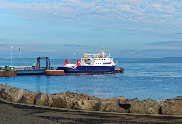 a ferry docked in a harbour